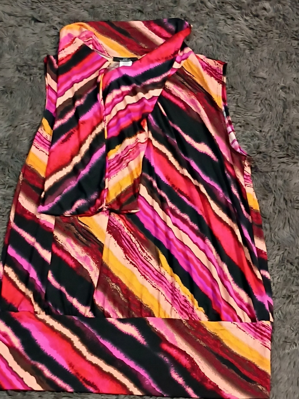 Dynamite Multicolor Striped Bow-Neck Sleeveless Top - Pink/Black/Yellow